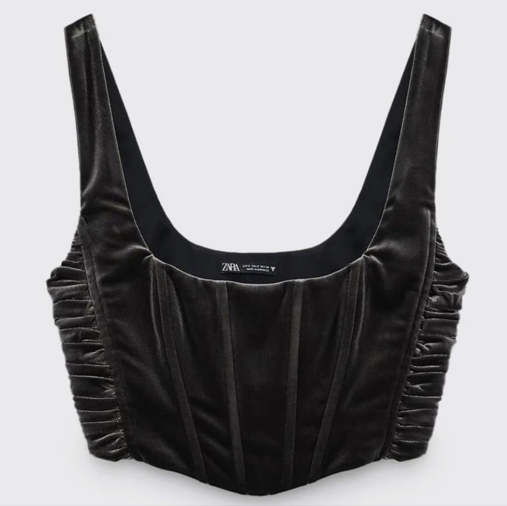 Zara velour corset crop top medium grey